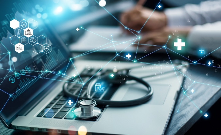 an image depicting casechek’s healthcare bill-only management solutions used by a healthcare worker on their laptop
