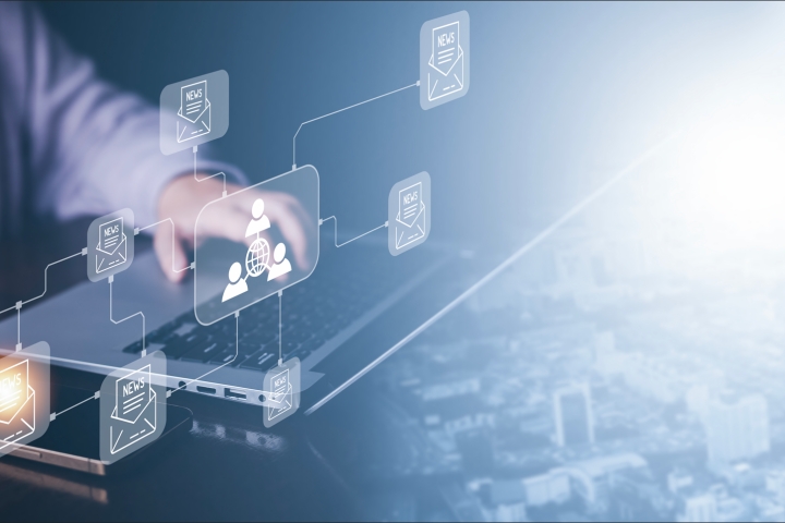 graphic of a healthcare worker interacting with a computer system for building stronger healthcare supply chains